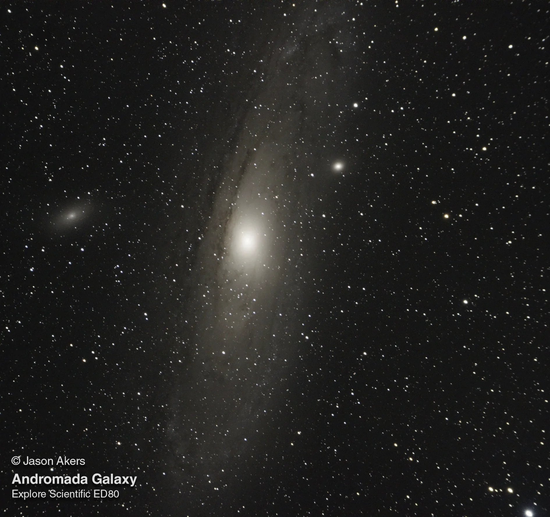 Close-up of the ED80 focuser and camera train