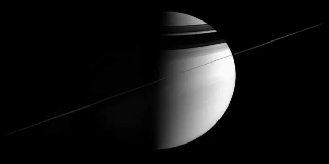 Cassini image of Saturn with rings seen edge-on